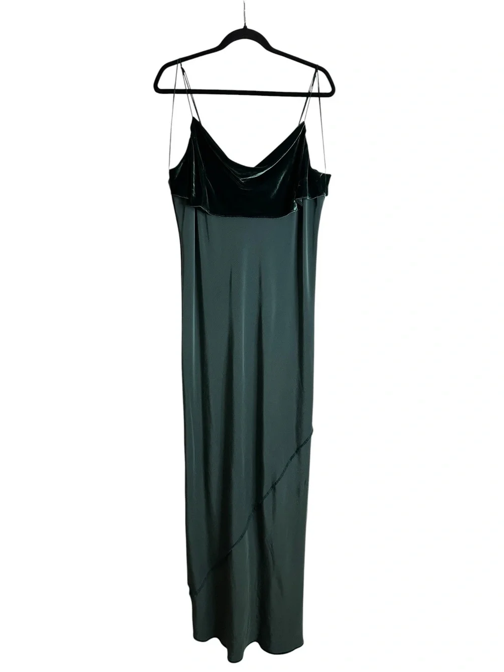 BANANA REPUBLIC Rita Velvet Maxi Dress XL Green Silk Blend Cowl Neck Bias Cut - Picture 13 of 15